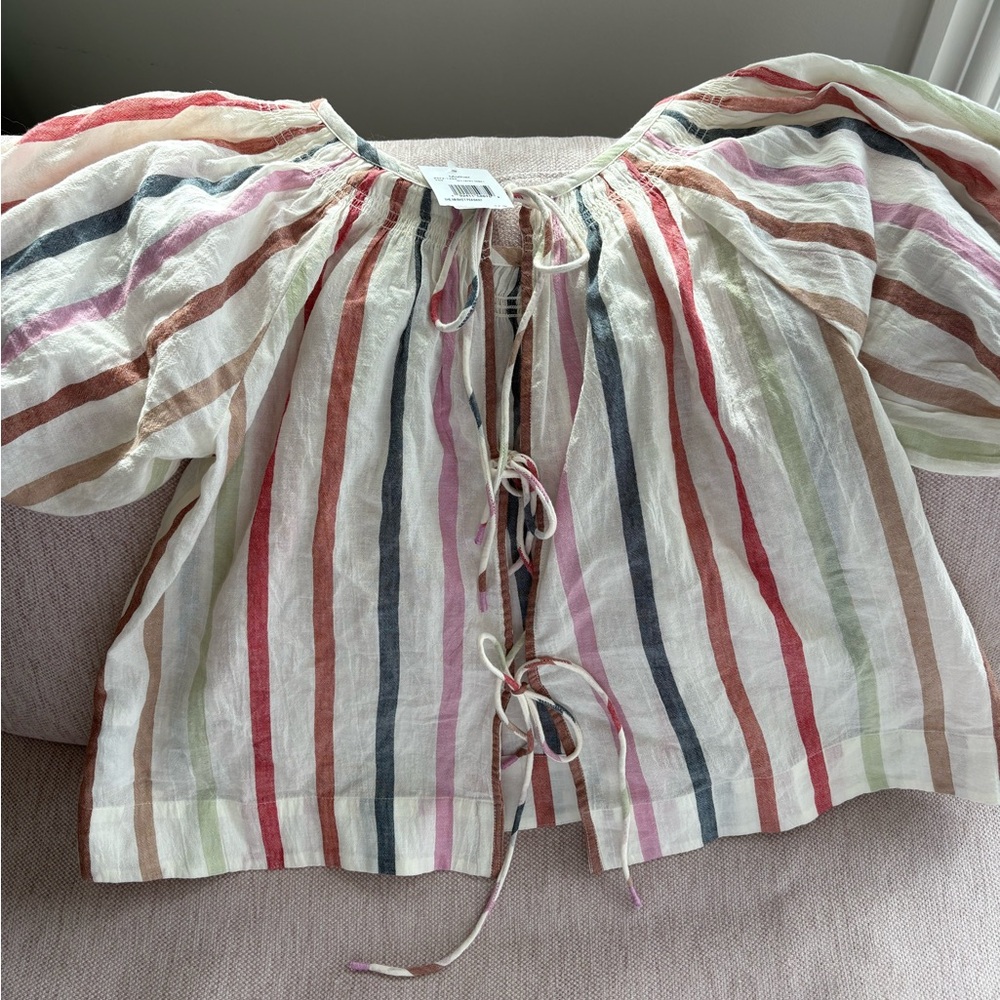 MOTHER Striped The market Peasant Blouse in Red, Pink, and Blue xs NWT - Picture 5 of 13